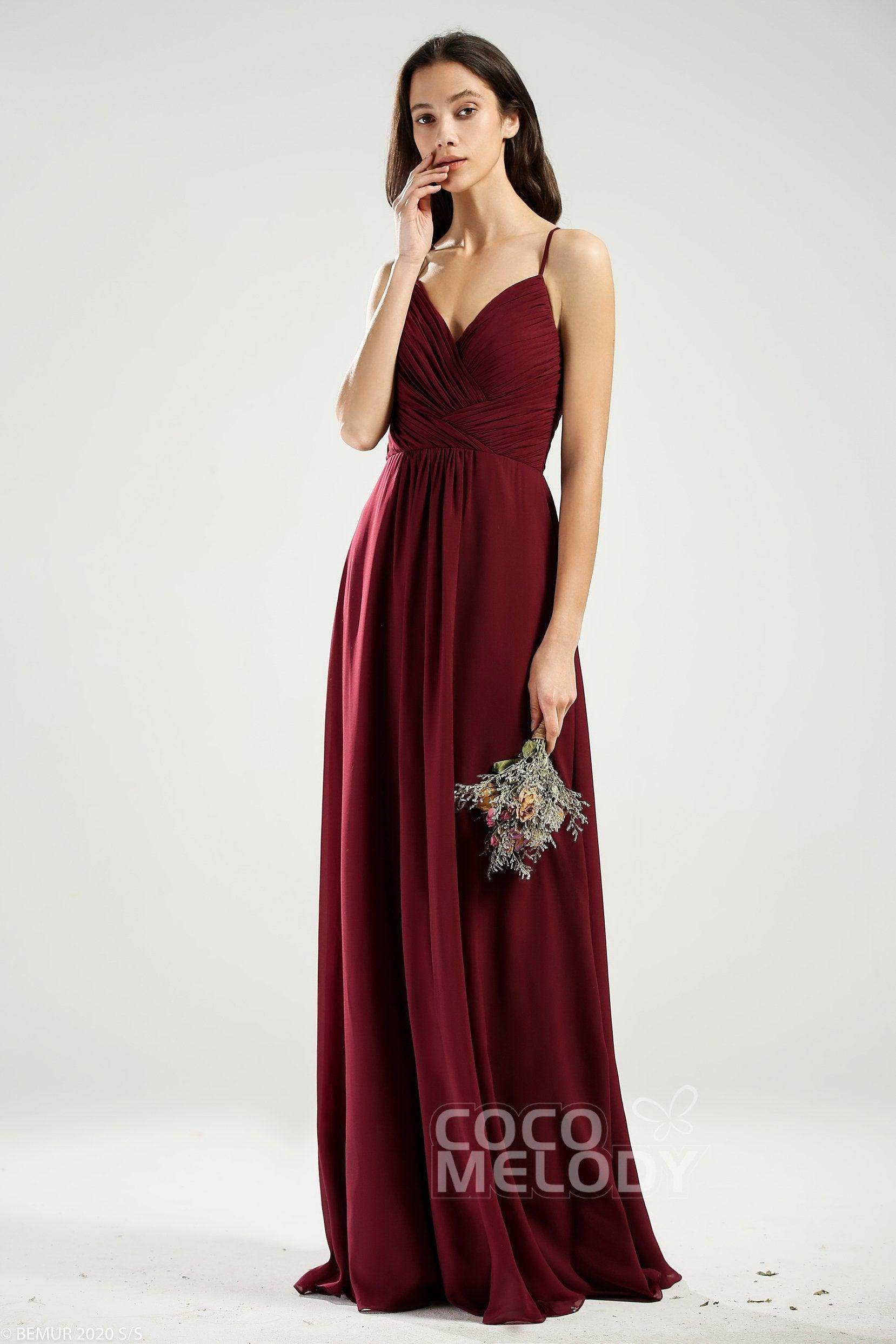A-Line Floor Length Chiffon Bridesmaid Dress CB0639 - COCOMELODY